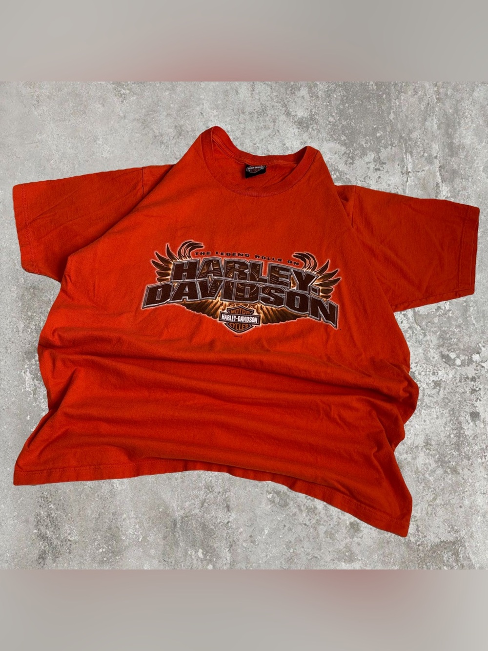 Vintage 2007 The Legend Rolls On Harley Davidson Motorcycles Orange Graphic Tee